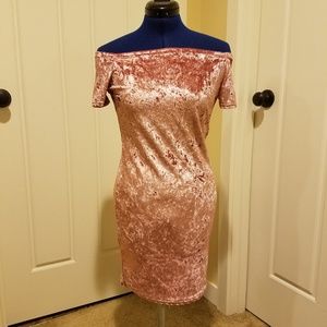 Crushed Velvet Off the Shoulder Dress